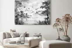 Obraz: Czarno-biały krajobraz w stylu chinoiserie