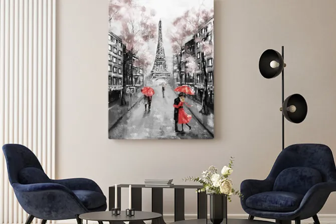 Obraz: Czarno-czerwony krajobraz paryż z widokiem na wieżę eiffla