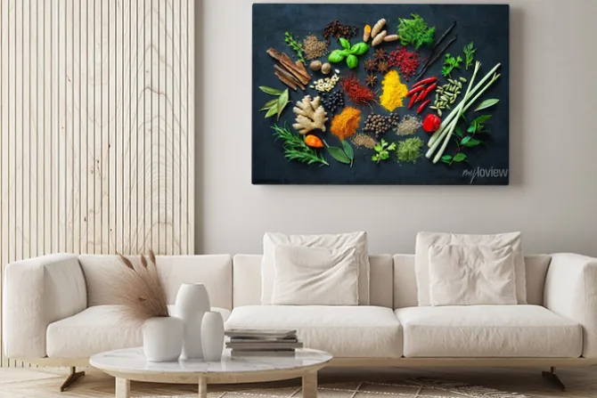 Obraz: Czarny stół z przyprawami