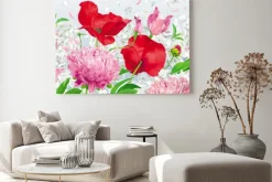 Obraz: Czerwony, różowy i biały wiosną i latem kwiaty tło wektor