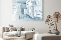 Obraz: 3d niebieskie tło high-tech z chaotycznych kostki