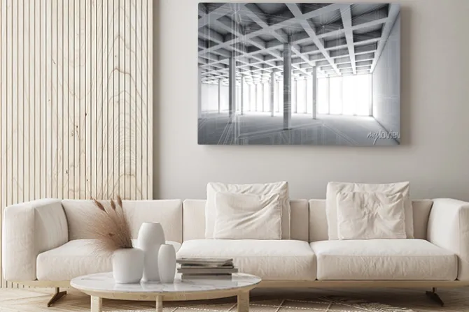 Obraz: 3d puste wnętrze ze skutkiem szkieletowym