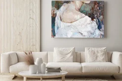 Obraz: Delikatna kobieta na ciemnym abstrakcyjnym tle