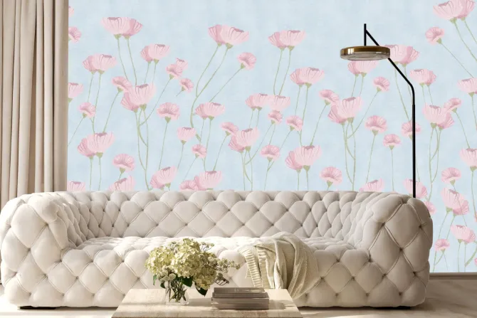 Obraz: Delikatne maki na niebieskim tle