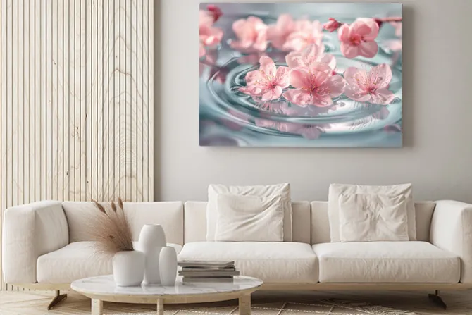Obraz: Delikatne różowe kwiaty unoszące się na wodzie