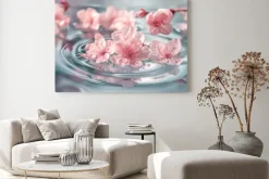 Obraz: Delikatne różowe kwiaty unoszące się na wodzie
