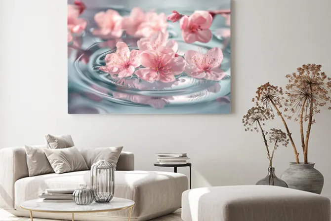 Obraz: Delikatne różowe kwiaty unoszące się na wodzie