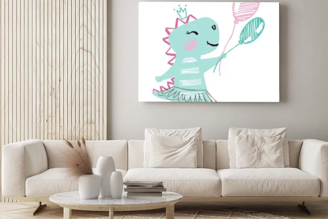 Obraz: Dinosaur baby girl cute print. sweet dino with balloon, ballet