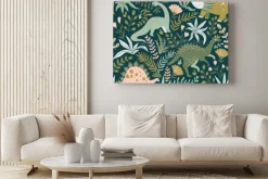 Obraz: Dinozaury wśród liści i kwiatów