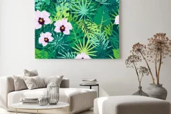 Obraz: Dżungla szwu z tropikalnych liści i orchidei.
