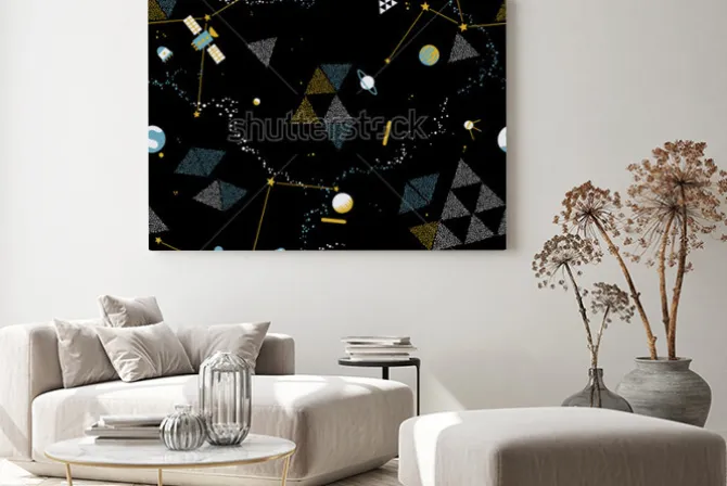 Obraz: Dziecko bezszwowy wzór - przestrzeń, statki kosmiczni i planety