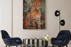 Obraz: Dziki kot gepard wśród barwnych roślin