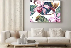 Obraz: Egzotyczne kwiaty i liście w stylu akwareli