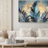 Obraz: Exotic oil painting with navy blue, gold leaves. botanic print