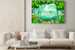 Obraz: Fantastyczny las kwiatów, bajeczna dżungla, tropik. tło wektor.