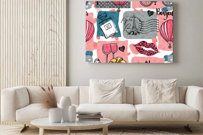 Obraz: Fashion seamless pattern. bonjour paris. pattern with hand drawn