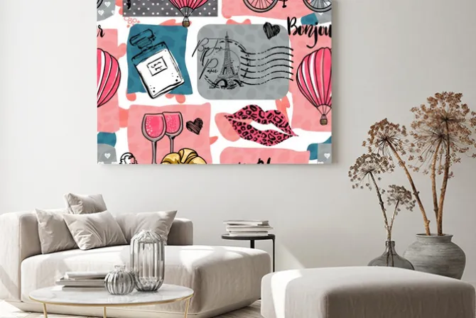 Obraz: Fashion seamless pattern. bonjour paris. pattern with hand drawn