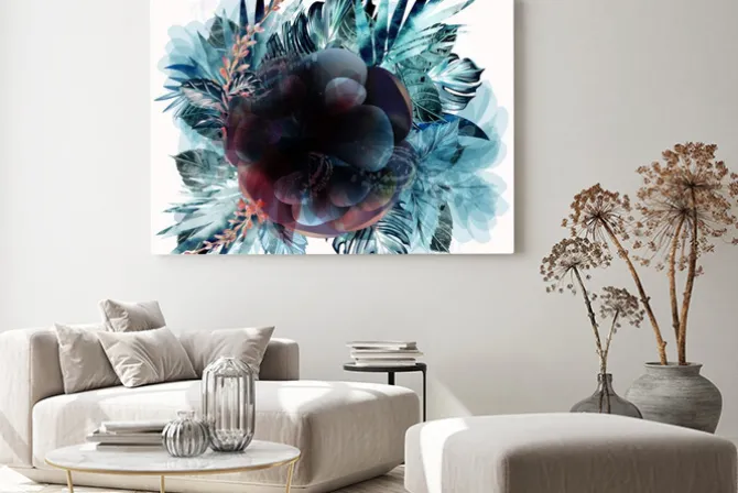 Obraz: Fashion tropical vector illustration with palm leaves and ink