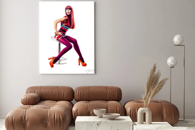 Obraz: Fashion ubrany sexy dziewczyna siedzi na krześle. portret pełnej