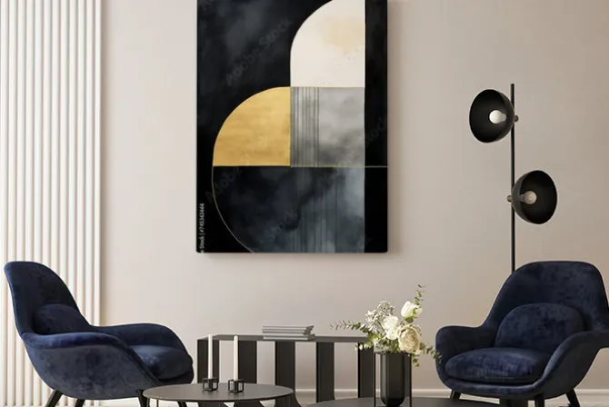 Obraz: Figury geometryczne w stylu akwareli na ciemnym tle