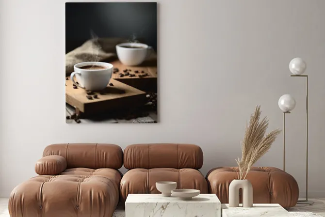 Obraz: Filiżanki do kawy i ziarna kawy