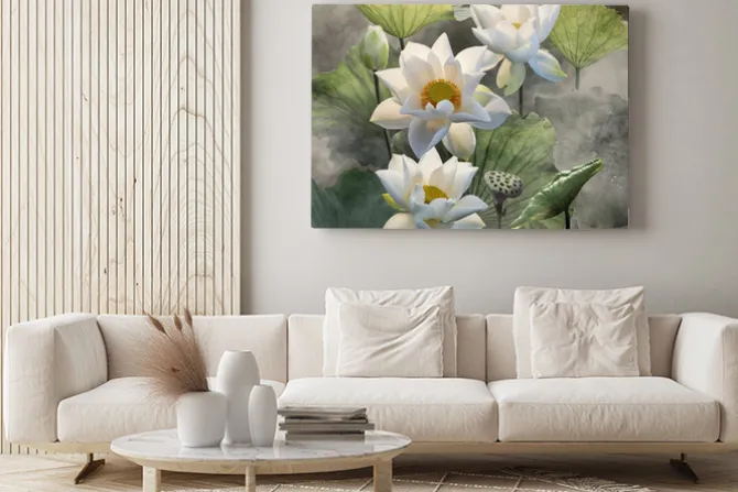 Obraz: Fine art - beautiful white lotus flower and lotus flower plants,