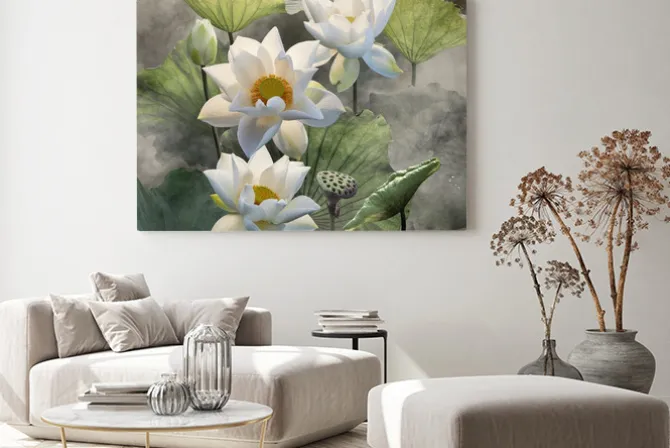 Obraz: Fine art - beautiful white lotus flower and lotus flower plants,