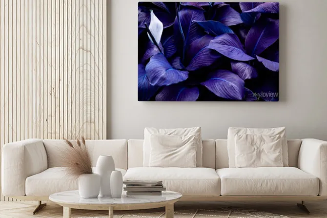 Obraz: Fioletowo niebieskie liście tropikalne