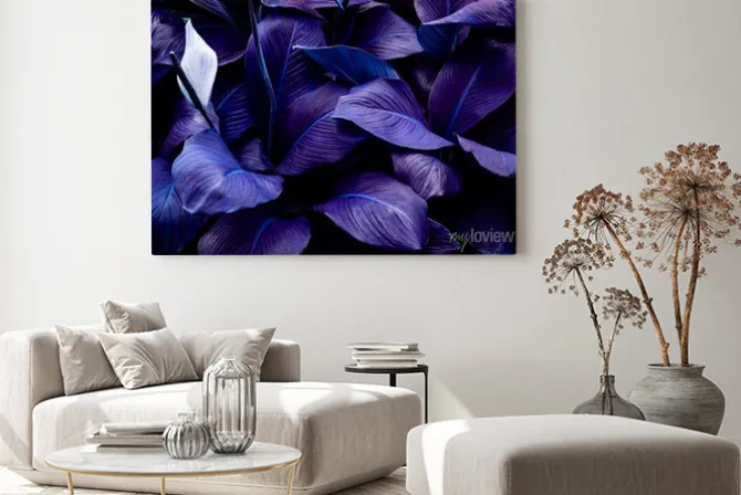 Obraz: Fioletowo niebieskie liście tropikalne