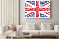 Obraz: Flaga wielkiej brytanii z ikonami miasta londyn