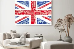 Obraz: Flaga wielkiej brytanii z ikonami miasta londyn