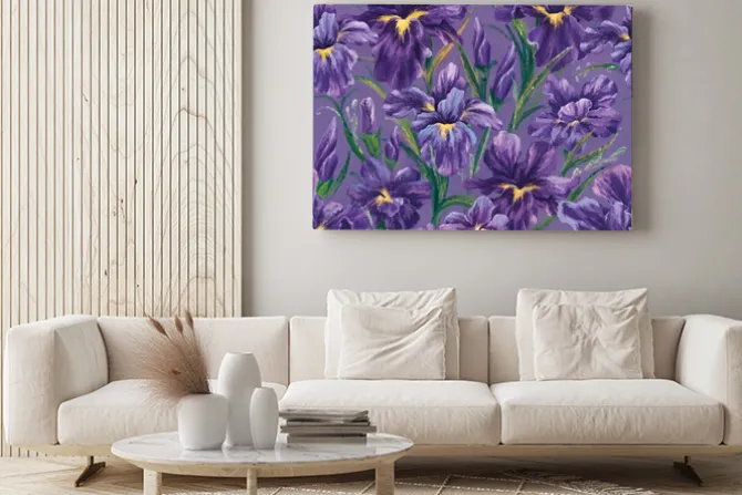 Obraz: Floral seamless pattern with hand-painted iris flowers and delicately