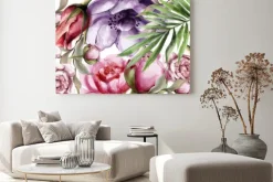 Obraz: Floral watercolor background vector. beautiful peony, roses and