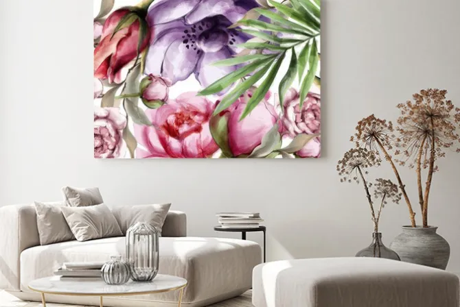 Obraz: Floral watercolor background vector. beautiful peony, roses and