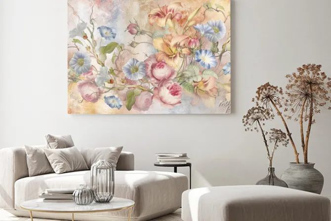 Obraz: Flower illustration painting on a concrete grunge wall. loft,