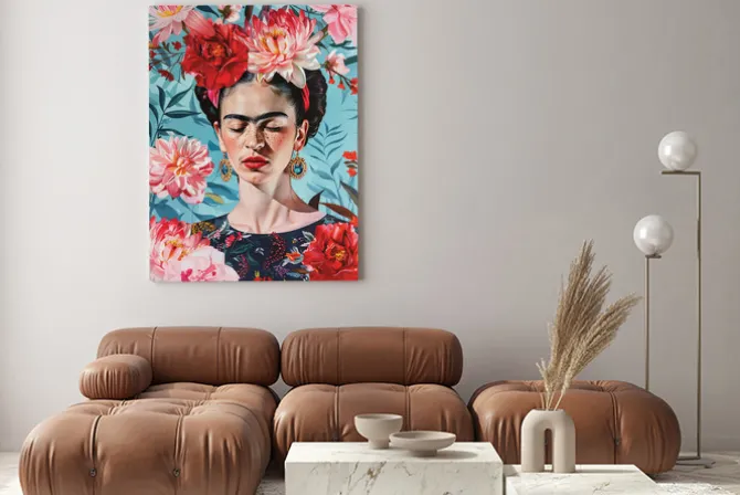 Obraz: Frida kahlo w kwiatowej kompozycji barwny portret