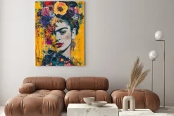 Obraz: Frida kahlo wśród kwiatów abstrakcyjny portret kobiety