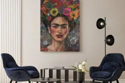 Obraz: Frida kahlo z kwiatową koroną portret artystyczny