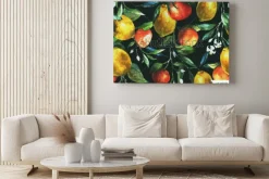 Obraz: Gałązki cytryn i pomarańczy na czarnym tle