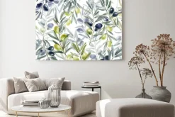 Obraz: Gałązki oliwne z owocami malowane akwarelą