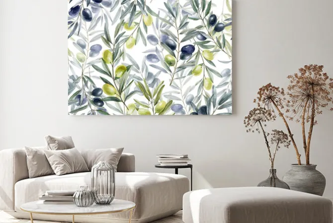 Obraz: Gałązki oliwne z owocami malowane akwarelą