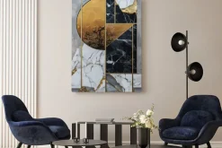 Obraz: Geometryczna abstrakcja z marmurem i złotymi akcentami