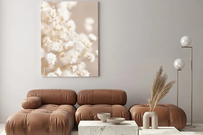 Obraz: Gipsówka białe kwiaty w boho stylu naturalna kompozycja