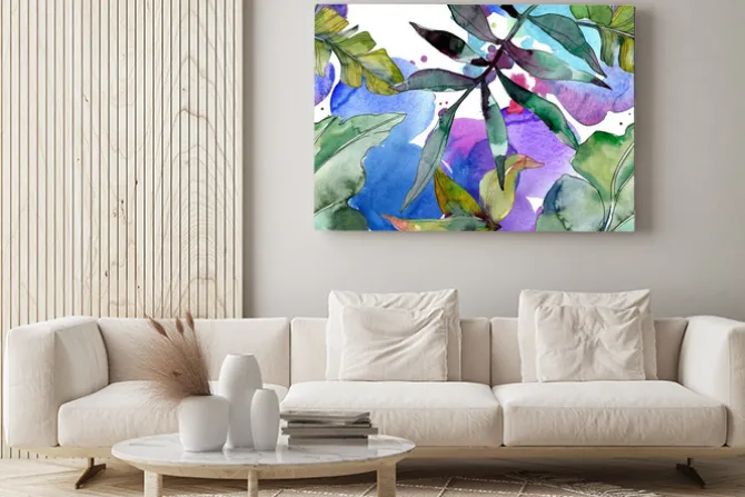 Obraz: Green leaf. exotic tropical hawaiian summer. watercolor background