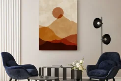 Obraz: Górski krajobraz o zachodzie słońca styl boho