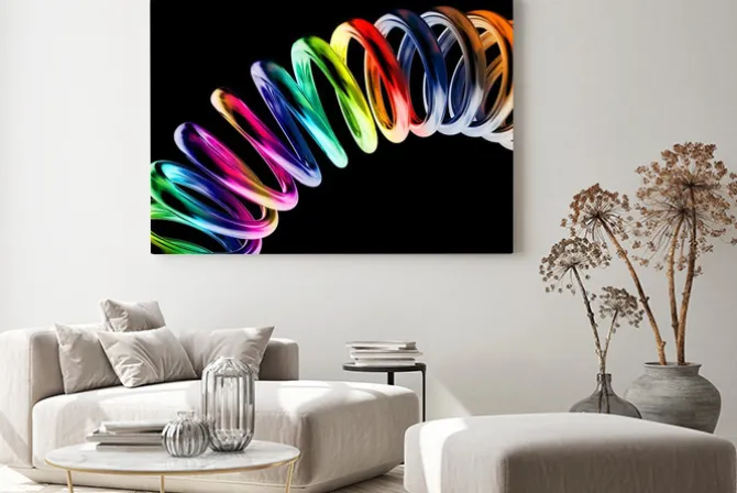 Obraz: Grzywny 3d obraz metalowej sprężyny tle tęczy