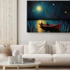 Obraz: Gwieździsta noc krajobraz z morzem i łódką