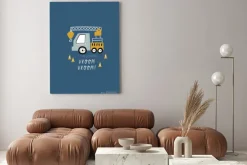 Obraz: Hand drawn cute cars - truck, tractor, cargo crane, bulldozer,