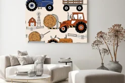 Obraz: Hand drawn tractors and farmhouse seamless vector pattern. perfect