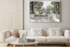 Obraz: Hand drawn watercolor sketch with landscape and fountain. the